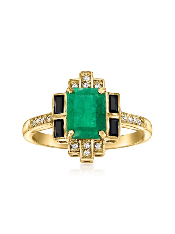 1.30 Carat Emerald and .20 ct. t.w. Black Spinel Ring With White Topaz in 18kt Gold Over Sterling, Women's, Adult
