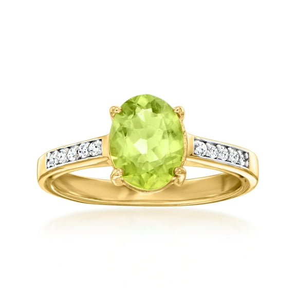 Ross-Simons 1.60 Carat Peridot Ring With .10 ct. t.w. Lab-Grown Diamonds in 18kt Gold Over Sterling, Women's, Adult
