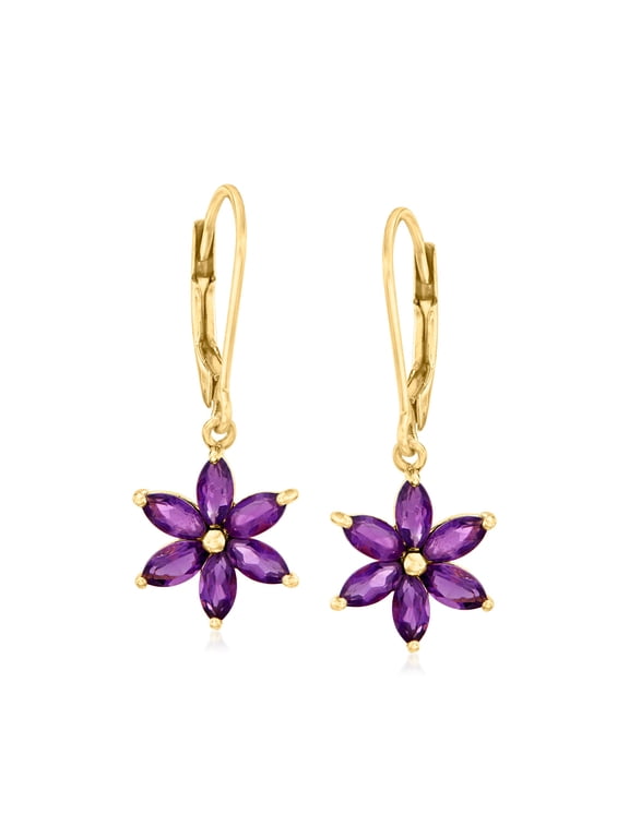 1.60 ct. t.w. Amethyst Flower Drop Earrings in 18kt Gold Over Sterling, Women's, Adult