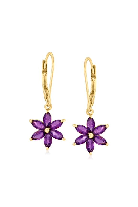 1.60 ct. t.w. Amethyst Flower Drop Earrings in 18kt Gold Over Sterling, Women's, Adult