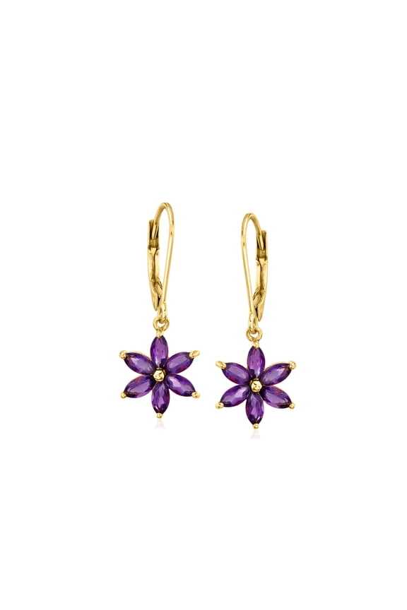 1.60 ct. t.w. Amethyst Flower Drop Earrings in 18kt Gold Over Sterling, Women's, Adult