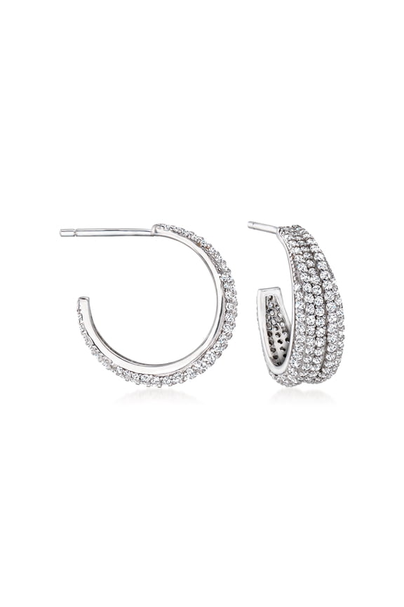 1.60 ct. t.w. CZ C-Hoop Earrings in Sterling Silver, Women's, Adult