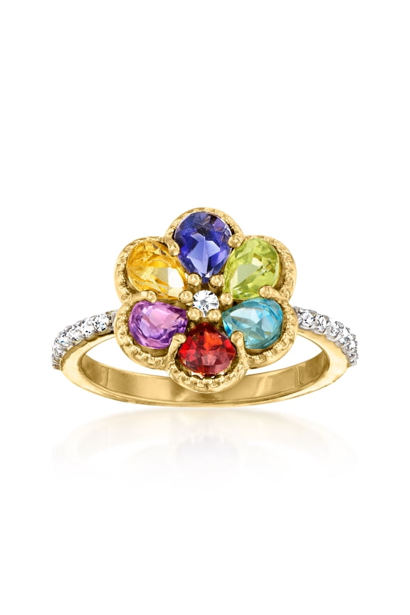1.60 ct. t.w. Multi-Gemstone Flower Ring in 18kt Gold Over Sterling, Women's, Adult