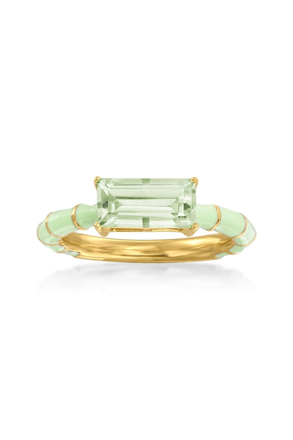 1.70 Carat Prasiolite Ring With Green Enamel in 18kt Gold Over Sterling, Women's, Adult