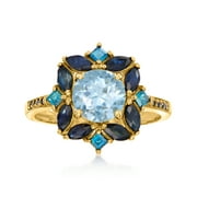 Ross-Simons 1.80 Carat Sky Blue Topaz, 2.40 ct. t.w. Sapphire and .80 ct. t.w. London Blue Topaz Ring in 18kt Gold Over Sterling, Women's, Adult