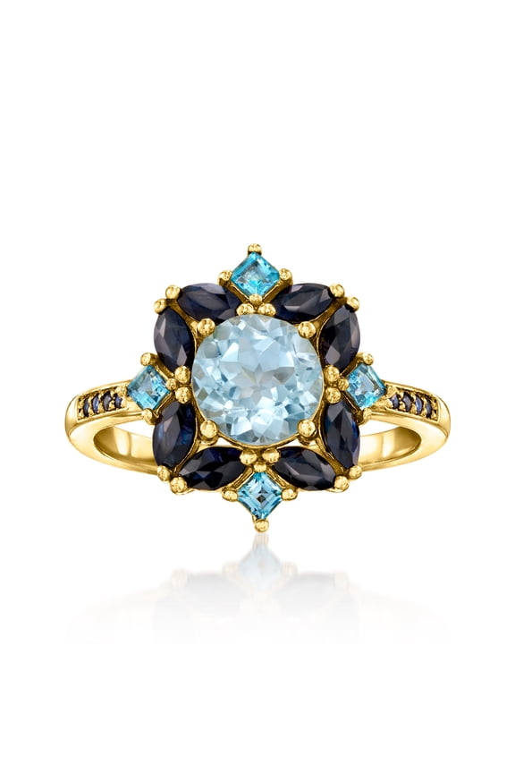 1.80 Carat Sky Blue Topaz, 2.40 ct. t.w. Sapphire and .80 ct. t.w. London Blue Topaz Ring in 18kt Gold Over Sterling, Women's, Adult