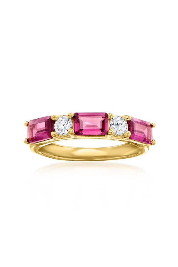 1.80 ct. t.w. Rhodolite Garnet and .31 ct. t.w. Lab-Grown Diamond Ring in 18kt Gold Over Sterling, Women's, Adult