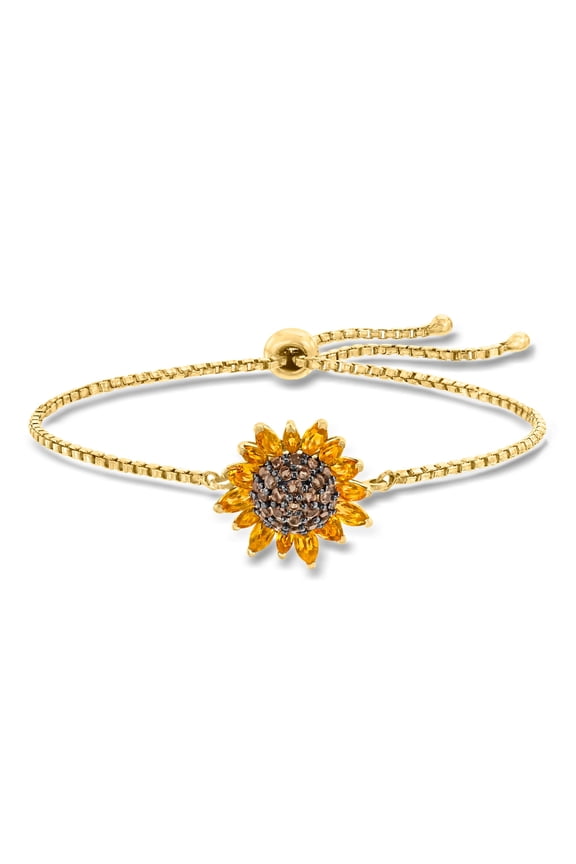 1.90 ct. t.w. Citrine and .90 ct. t.w. Smoky Quartz Sunflower Bolo Bracelet in 18kt Gold Over Sterling, Women's, Adult