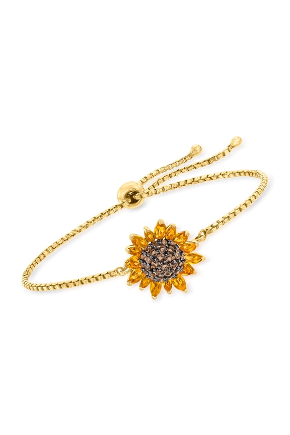 1.90 ct. t.w. Citrine and .90 ct. t.w. Smoky Quartz Sunflower Bolo Bracelet in 18kt Gold Over Sterling, Women's, Adult