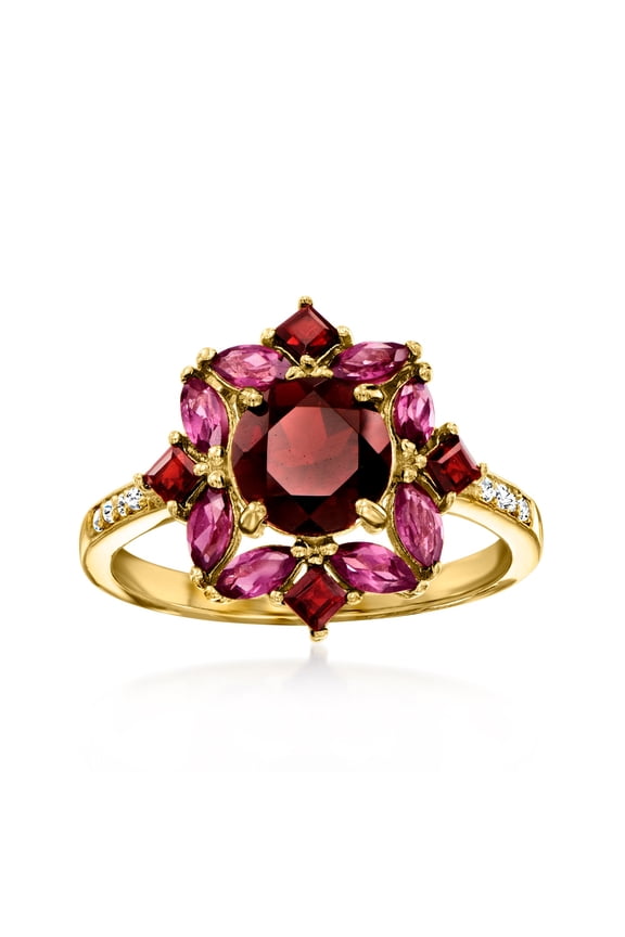1.90 ct. t.w. Garnet and .80 ct. t.w. Rhodolite Garnet Ring With .10 ct. t.w. White Topaz in 18kt Gold Over Sterling, Women's, Adult