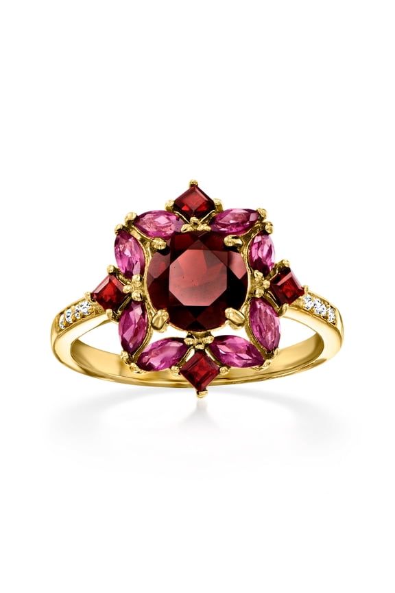 1.90 ct. t.w. Garnet and .80 ct. t.w. Rhodolite Garnet Ring With .10 ct. t.w. White Topaz in 18kt Gold Over Sterling, Women's, Adult