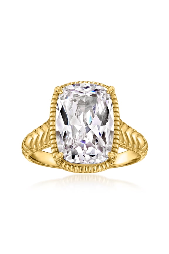 10.00 Carat Cushion-Cut CZ Ring in 18kt Gold Over Sterling, Women's, Adult