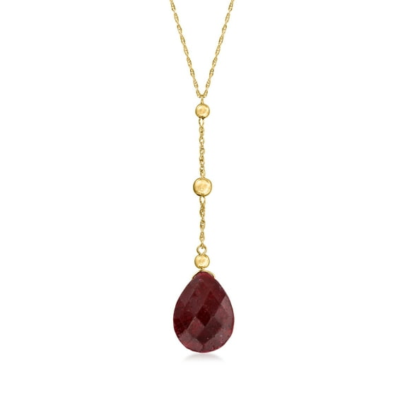 Ross-Simons 10.00 Carat Ruby and Bead Drop Necklace in 14kt Yellow Gold, Women's, Adult