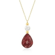 ROSS-SIMONS 10.00 Carat Ruby and Cultured Pearl Drop Necklace in 14kt Yellow Gold, Women's, Adult