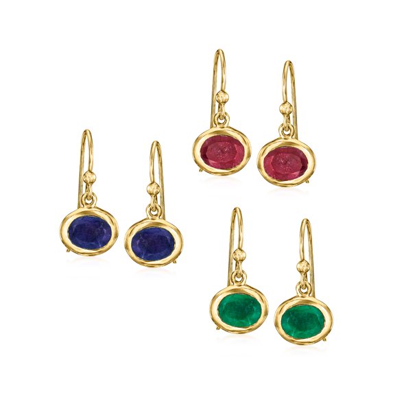 Ross-Simons 10.00 ct. t.w. Multi-Gemstone Jewelry Set: 3 Pairs Of Drop Earrings in 18kt Gold Over Sterling, Women's, Adult