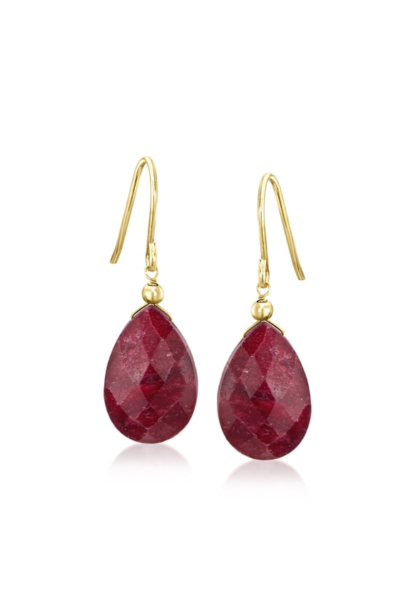 Ross-Simons 10.00 ct. t.w. Ruby Drop Earrings in 10kt Yellow Gold, Women's, Adult