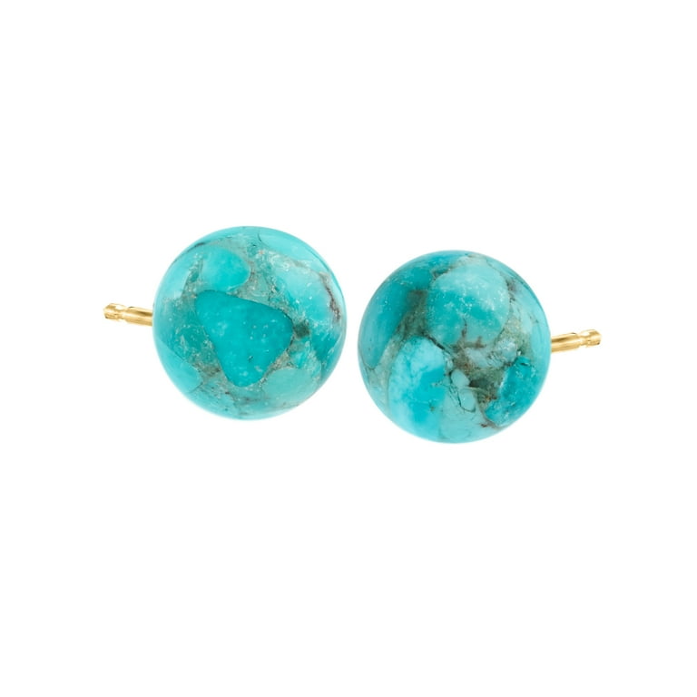 Ross Simons 10 10.5mm Turquoise Bead Stud Earrings in 14kt Yellow Gold Women s Adult