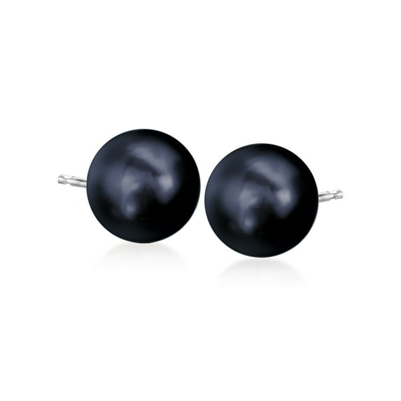 Ross-Simons 10-11mm Black Cultured Pearl Stud Earrings in 14kt White Gold, Women's, Adult