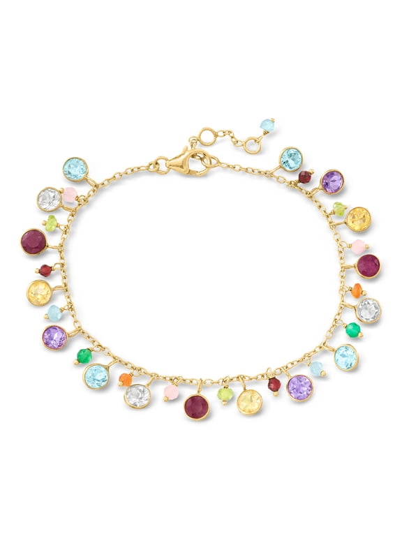 10.80 ct. t.w. Multi-Gemstone Bead Station Bracelet in 18kt Gold Over Sterling, Women's, Adult