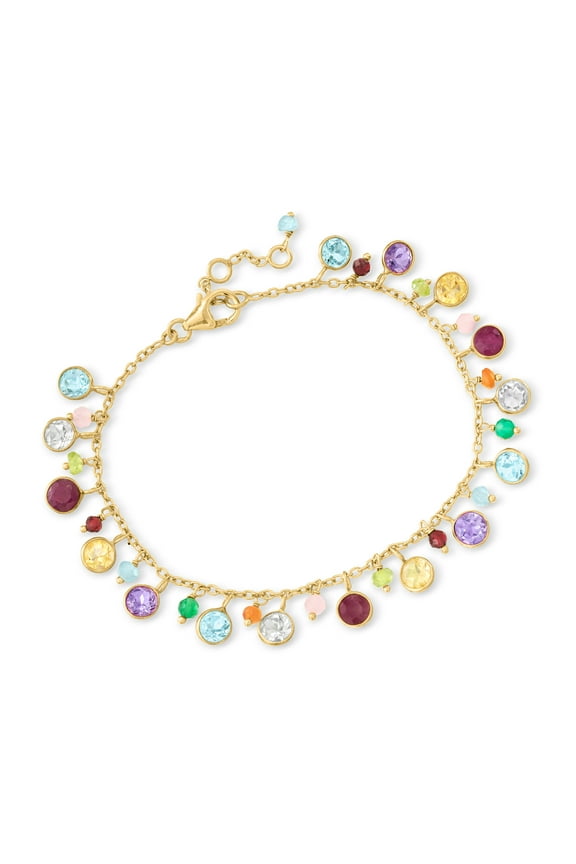 10.80 ct. t.w. Multi-Gemstone Bead Station Bracelet in 18kt Gold Over Sterling, Women's, Adult