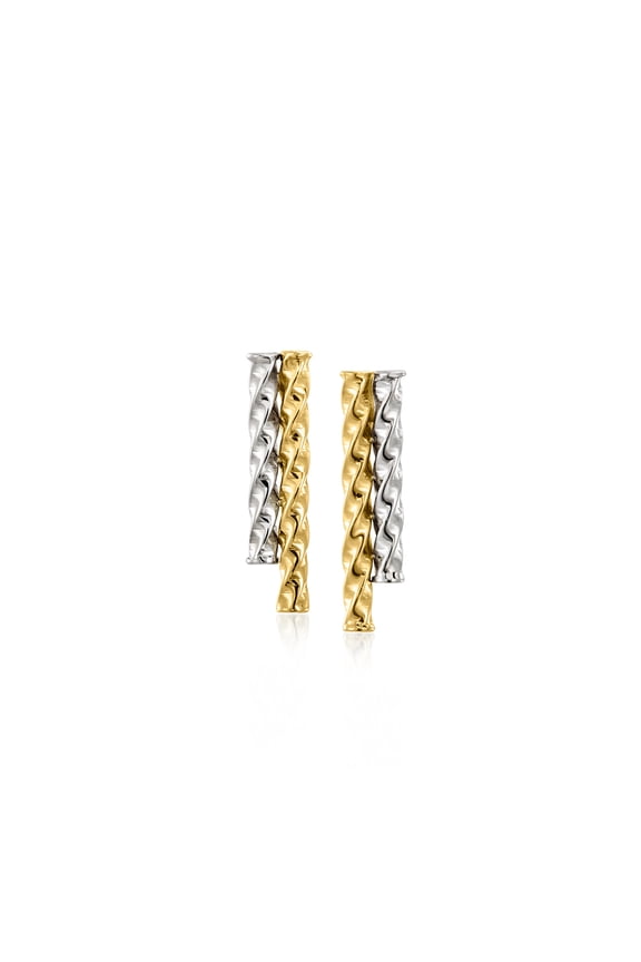 10kt 2-Tone Gold Twisted Double-Bar Earrings, Women's, Adult