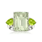 Ross-Simons 11.00 Carat Emerald-Cut Prasiolite and 1.40 ct. t.w. Peridot Ring in Sterling Silver, Women's, Adult