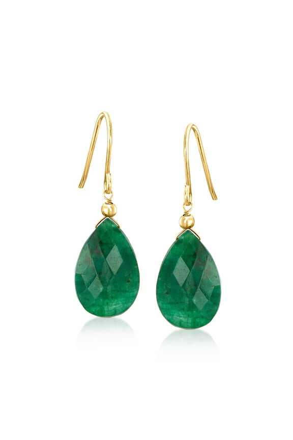 Ross-Simons 11.00 ct. t.w. Emerald Drop Earrings in 10kt Yellow Gold, Women's, Adult