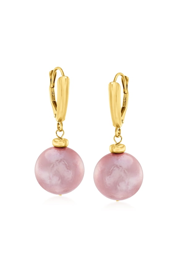11.5-12.5mm Pink Cultured Pearl Drop Earrings in 14kt Yellow Gold, Women's, Adult