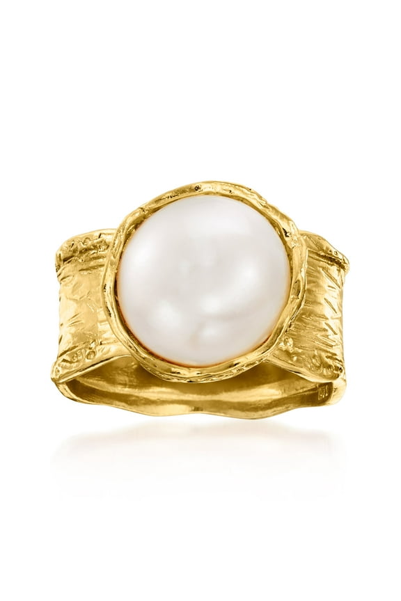 11.5-12mm Cultured Pearl Ring in 18kt Yellow Gold Over Sterling, Women's, Adult