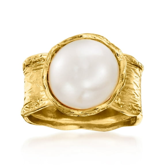 Ross-Simons 11.5-12mm Cultured Pearl Ring in 18kt Yellow Gold Over Sterling, Women's, Adult