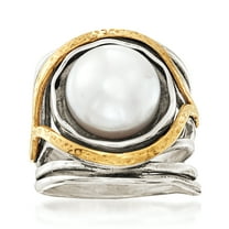 Ross-Simons 11.5-12mm Cultured Pearl Openwork Ring in Sterling Silver and 14kt Yellow Gold, Women's, Adult