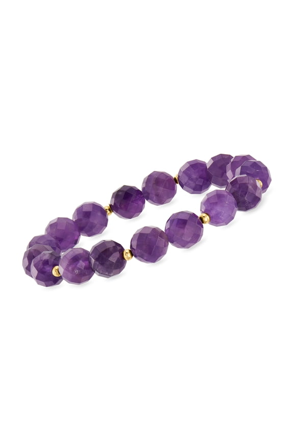 110.00 ct. t.w. Amethyst Bead Stretch Bracelet With 14kt Yellow Gold, Women's, Adult