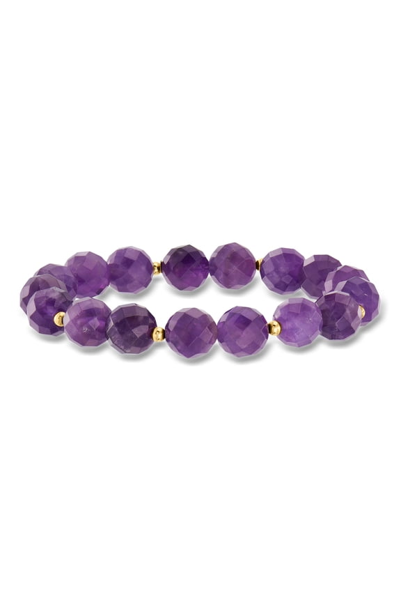 110.00 ct. t.w. Amethyst Bead Stretch Bracelet With 14kt Yellow Gold, Women's, Adult