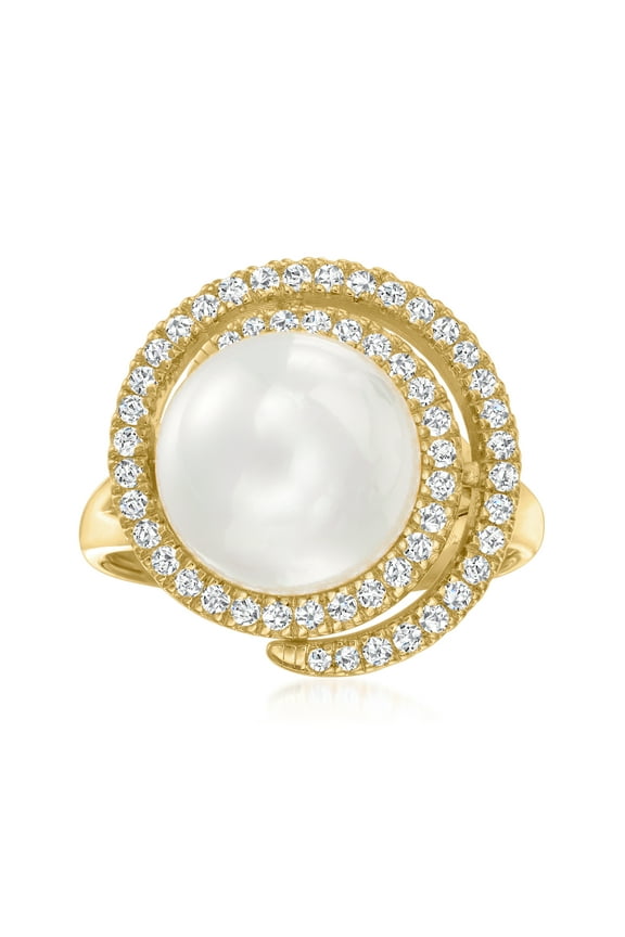 11mm Shell Pearl and .40 ct. t.w. CZ Swirl Ring in 18kt Gold Over Sterling, Women's, Adult