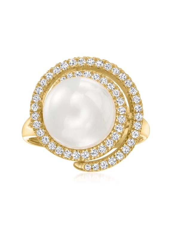11mm Shell Pearl and .40 ct. t.w. CZ Swirl Ring in 18kt Gold Over Sterling, Women's, Adult