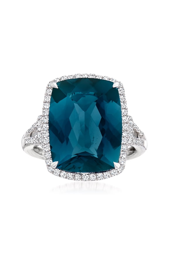 12.00 Carat London Blue Topaz and .41 ct. t.w. Diamond Ring in 14kt White Gold, Women's, Adult