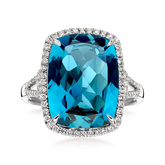Ross-Simons 12.00 Carat London Blue Topaz and .41 ct. t.w. Diamond Ring in 14kt White Gold, Women's, Adult