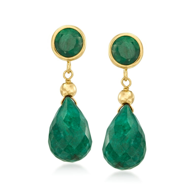 Ross-Simons Emerald Drop Earrings in 14kt Yellow