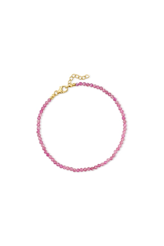 12.00 ct. t.w. Pink Tourmaline Bead Anklet in 18kt Gold Over Sterling, Women's, Adult