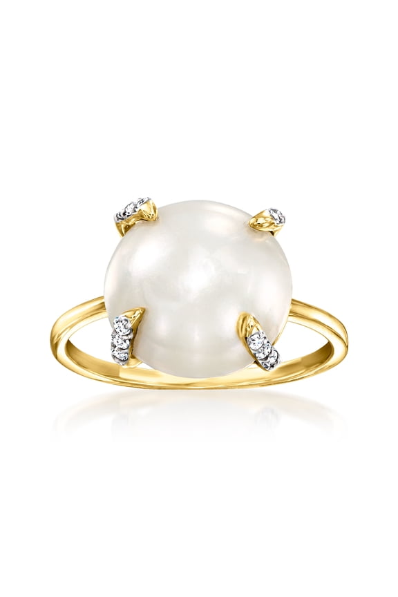 12-12.5mm Cultured Mabe Pearl and .10 ct. t.w. Diamond Ring in 14kt Yellow Gold, Women's, Adult