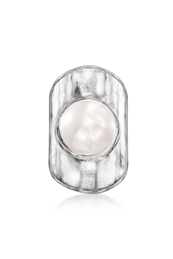 12-12.5mm Cultured Pearl Hammered Ring in Sterling Silver, Women's, Adult