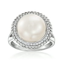 Ross-Simons 12-12.5mm Cultured Pearl and .90 ct. t.w. White Topaz Ring in Sterling Silver, Women's, Adult