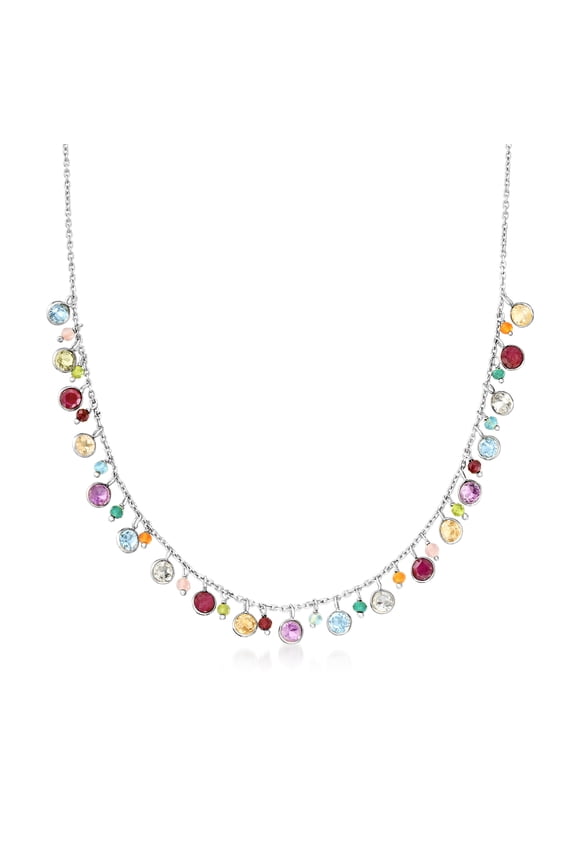 12.40 ct. t.w. Multi-Gemstone Necklace in Sterling Silver, Women's, Adult