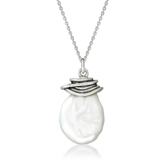 Ross-Simons 12mm Cultured Baroque Coin Pearl Pendant Necklace in Sterling Silver, Women's, Adult