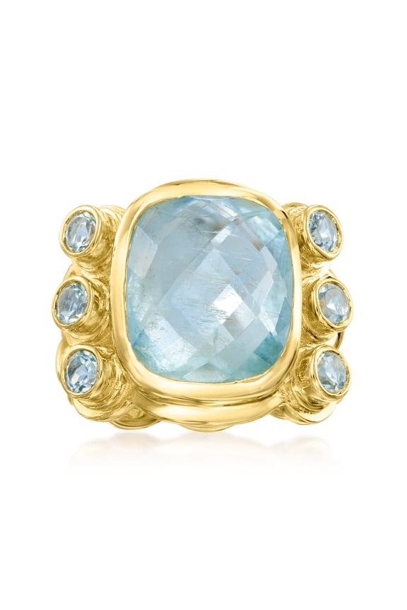 13.00 Carat Aquamarine and .70 ct. t.w. Sky Blue Topaz Ring in 18kt Gold Over Sterling, Women's, Adult
