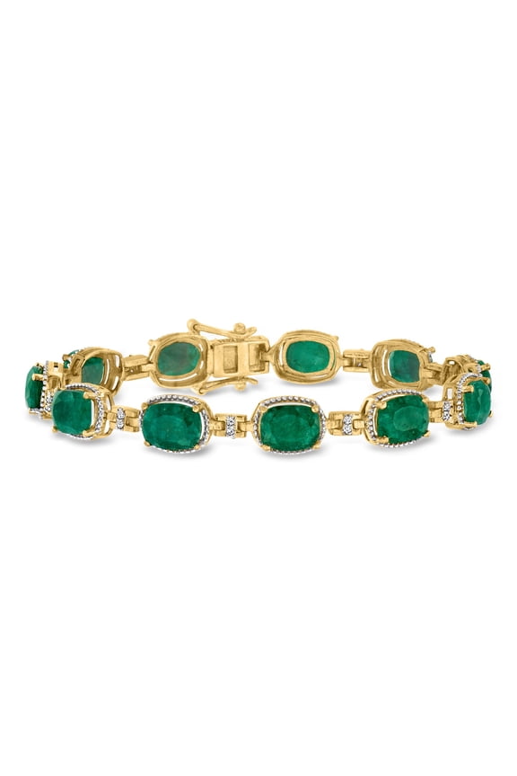 13.00 ct. t.w. Emerald and .18 ct. t.w. Diamond Bracelet in 18kt Gold Over Sterling, Women's, Adult