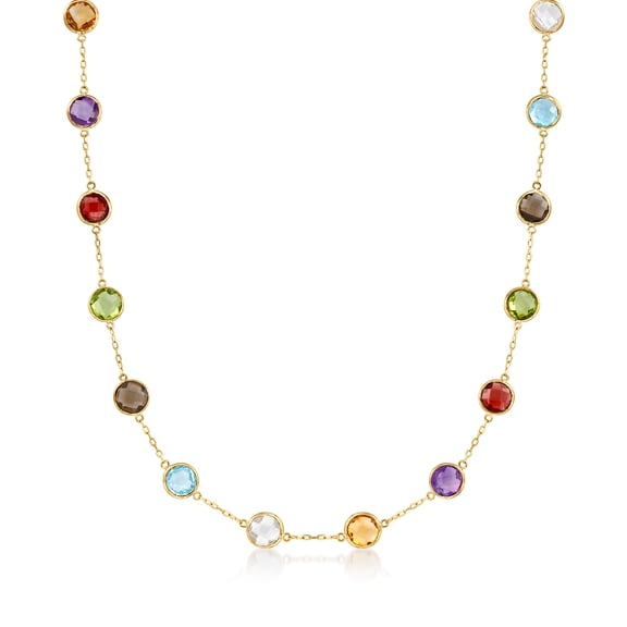 Ross-Simons 13.80 ct. t.w. Bezel-Set Multi-Gemstone Station Necklace in 14kt Yellow Gold, Women's, Adult