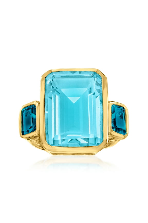 14.00 Carat Blue Quartz and 2.20 ct. t.w. London Blue Topaz 3-Stone Ring in 18kt Gold Over Sterling, Women's, Adult