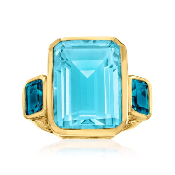 Ross-Simons 14.00 Carat Blue Quartz and 2.20 ct. t.w. London Blue Topaz 3-Stone Ring in 18kt Gold Over Sterling, Women's, Adult