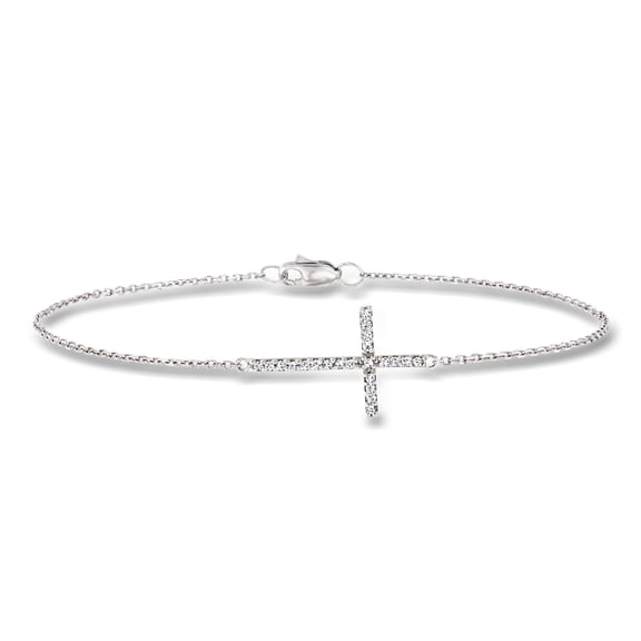 Ross-Simons 14kt White Gold Sideways Cross Bracelet With Diamonds, Women's, Adult
